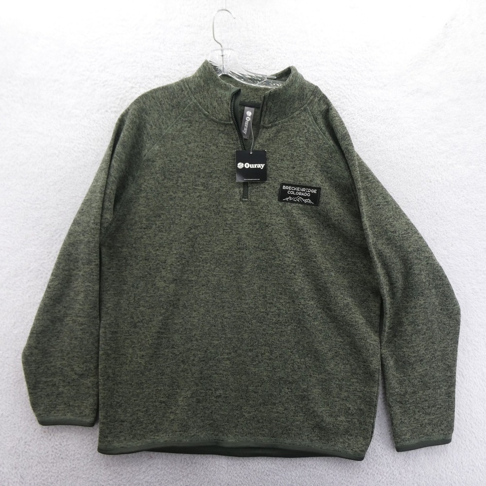 Ouray Pullover Men Large Breckenridge Colorado Green 1/4‎ Zip Fleece Sweater